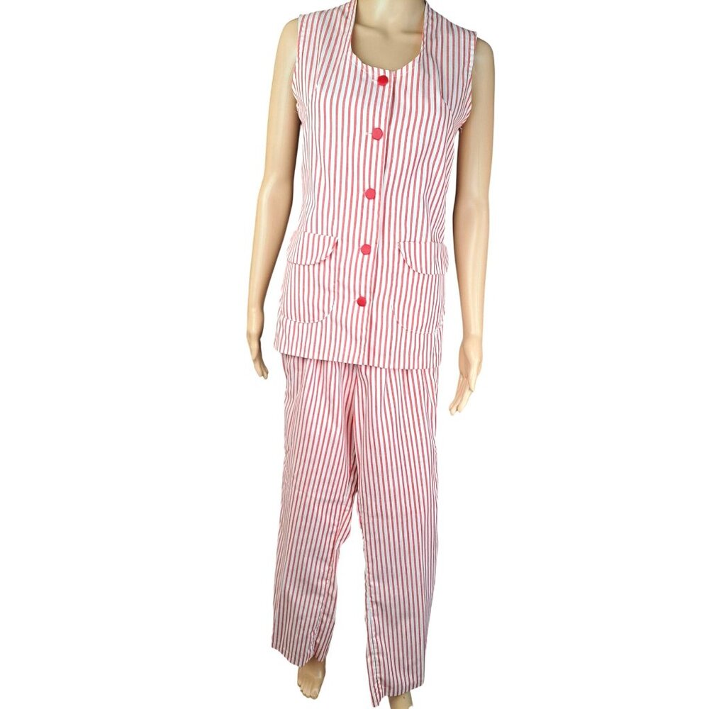 Vintage Candy Striper Uniform 1970s Red White Top Pants Hat 3 Piece Set Imperial - Picture 5 of 16